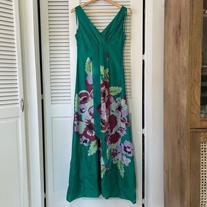 John Lewis 100% Silk Floral Formal Dress Empire Waist Emerald Green Sz 6 (UK10)